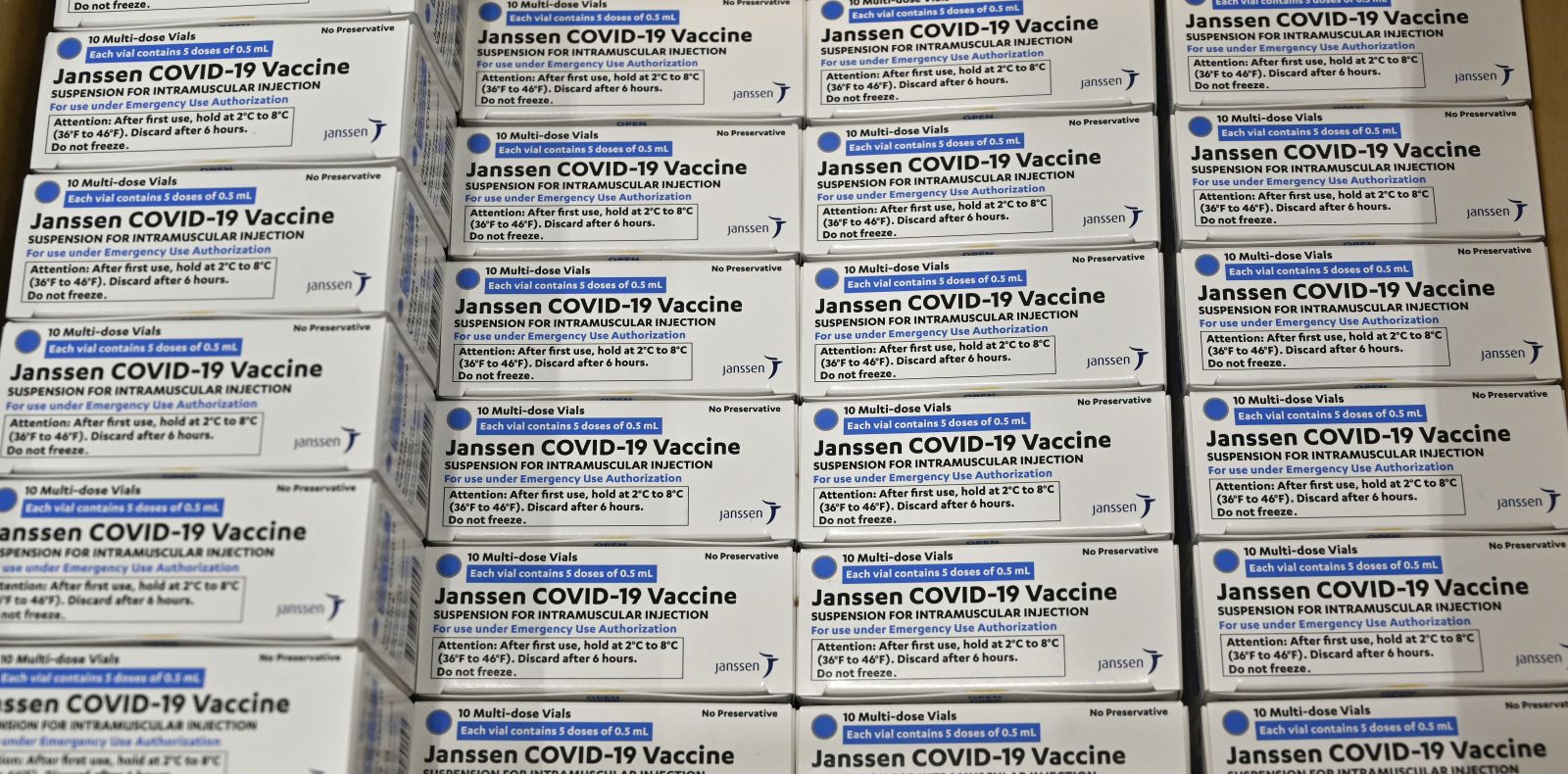 epa09045028 The first boxes of the Johnson and Johnson COVID vaccines at the McKesson Facility in Shepherdsville, Kentucky, USA, 01 March 2021. US Food and Drug Administration (FDA) on 27 February approved Johnson & Johnson single dose coronavirus vaccine, of which 3.9 doses will be distributed all over US.  EPA/TIMOTHY D. EASLEY / POOL