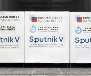 epa09051577 Boxes of Sputnik V vaccines are ready to be unloaded unloaded from a truck at a warehouse of Hungaropharma, a Hungarian pharmaceutical wholesale company, in Budapest, Hungary, after a shipment of 280 thousand doses of the Russian vaccine Sputnik V (Russian name: Gam-KOVID-Vak) arrived in Hungary 04 March 2021.  EPA/Zoltan Mathe HUNGARY OUT