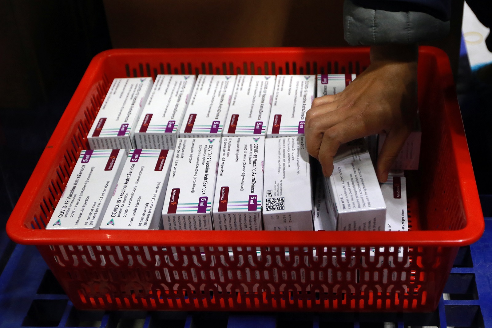 epa09060687 Doses of AstraZeneca COVID-19 vaccines are stored at Vietnam Vaccine Company (VNVC) in Hanoi, Vietnam, 08 March 2021. Vietnam launched its COVID-19 vaccination campaign on 08 March, after receiving the first batch of AstraZeneca COVID-19 vaccine which were manufactured in South Korea and imported by Vietnam Vaccine Company (VNVC) in February.  EPA/LUONG THAI LINH
