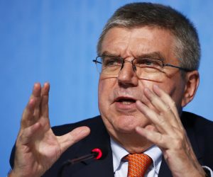 epa09065673 (FILE) IOC President Thomas Bach of Germany gestures during a press conference in Rio de Janeiro, Brazil, 04 August 2016. The Rio 2016 Olympic Games will take place from 05 to 21 August 2016  (reissued on 10 March 2021). Thomas Bach has been re-elected President of the International Olympic Committee (IOC) to serve a final four-year term, the IOC announed on 10 March 2021.  EPA/LARRY W. SMITH *** Local Caption *** 52925631