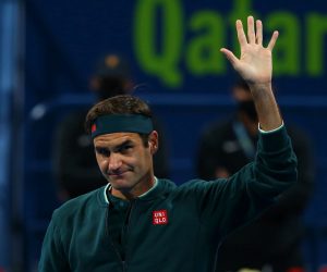 epa09065797 A handout photo made available by beIN Sports of Roger Federer of Switzerland arriving for his match against Daniel Evans of Great Britain at the Qatar Exxonmobil Open in Doha, Qatar, 10 March 2021.  EPA/Samer F Rejjal / HANDOUT by beIN Sports  SHUTTERSTOCK OUT HANDOUT EDITORIAL USE ONLY/NO SALES