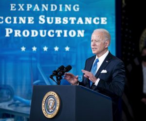 epa09066489 US President Joe Biden speaks during an event in the Eisenhower Executive Office Building in Washington, DC, USA, 10 March 2021. Biden will double the US order of Johnson & Johnson's one-shot vaccine, seeking another 100 million doses, bringing the country's total vaccine supply to cover for 500 million people.  EPA/Al Drago / POOL