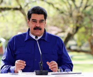 epa09089009 A handout photo made available by the Miraflores press shows the President of Venezuela Nicolas Maduro, while giving a statement, in Caracas, Venezuela, 21 March 2021. Maduro, announced on 21 March a set of restrictive measures to tighten the national quarantine, in view of the increase in covid-19 infections in the Caribbean country, which has been described by the Executive as a 'second wave' of contagions.  EPA/Miraflores Press HANDOUT (MANDATORY CREDIT) HANDOUT EDITORIAL USE ONLY/NO SALES