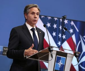 epa09093330 US Secretary of State Antony Blinken speaks during a press briefing at the end of a NATO Foreign Ministers' meeting at the Alliance's headquarters in Brussels, Belgium, 24 March 2021. The foreign ministers met in person for the first time in more than a year as they preparing for an upcoming summit by discussing a set of proposals to reform the military alliance.  EPA/VIRGINIA MAYO / POOL