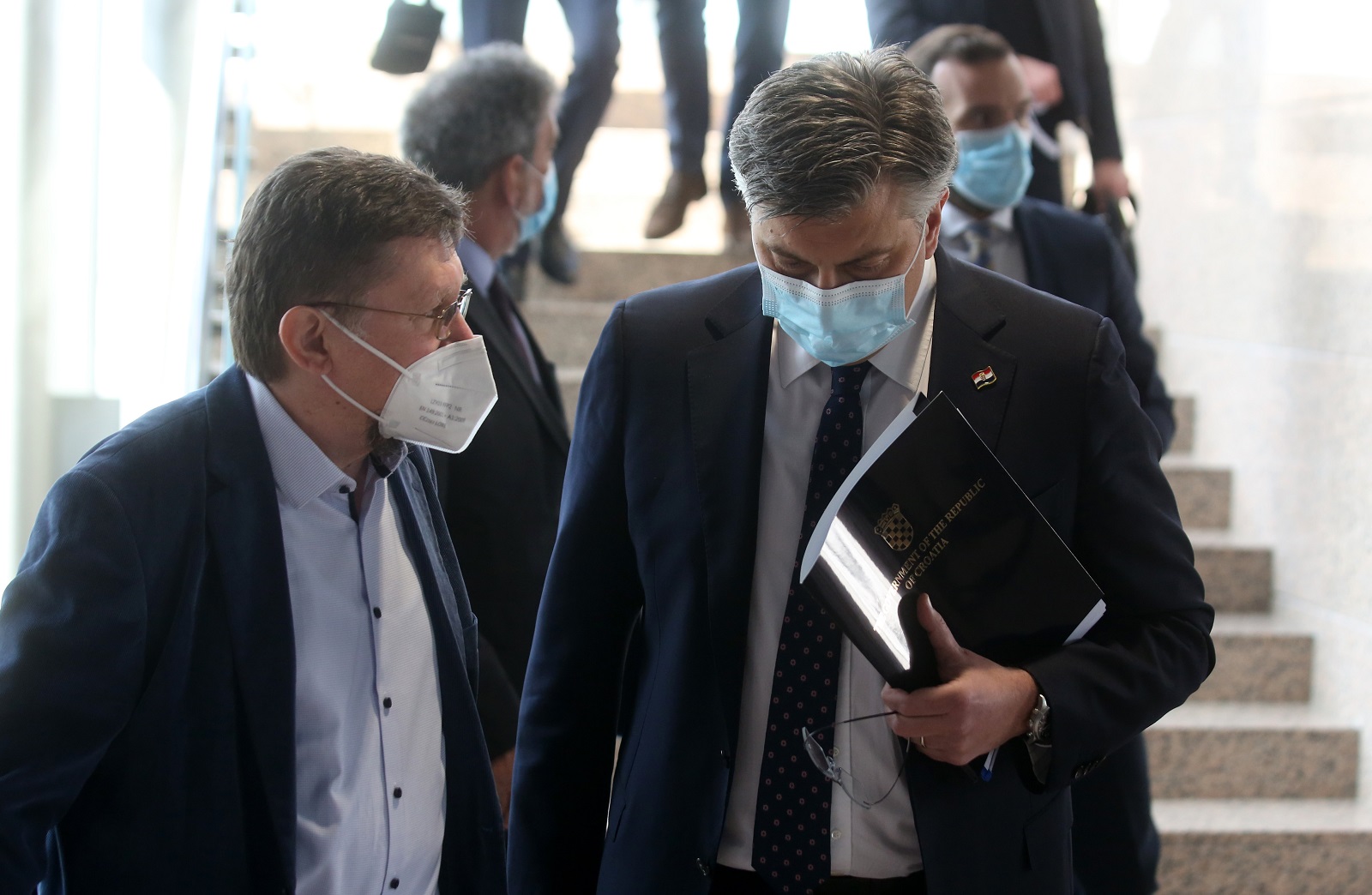 Zagreb, 29.03.2021 - Konferencija za medije tematske sjednice Gospodarsko-socijalnog vijeća, na kojoj je bila riječ o Nacionalnom planu oporavka i otpornosti 2021. - 2023. Na fotografiji Vilim RibićAndrej Plenković.
 foto HINA/ Daniel Kasap/ dk
