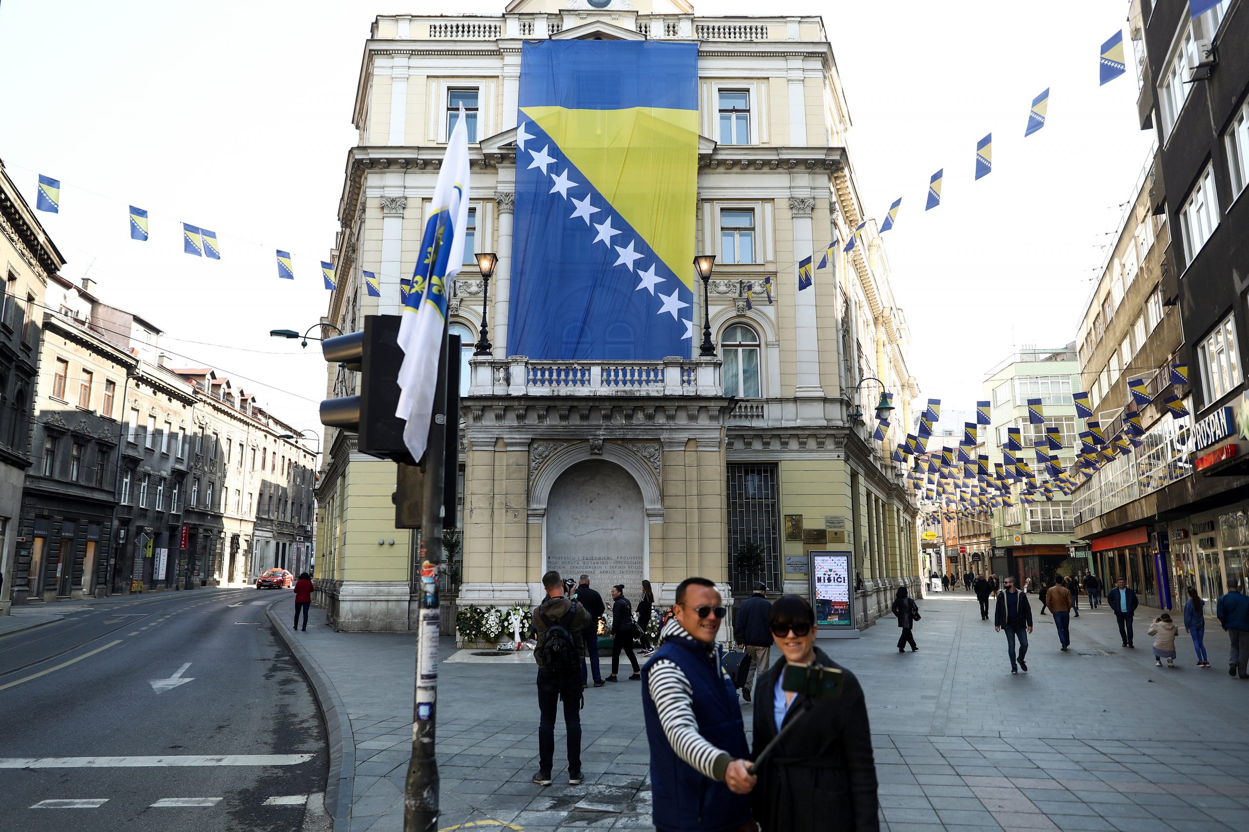 01.03.2021.,Sarajevo, Bosna i Hercegovina - Povodom Dana nezavisnosti Bosne i Hercegovine centar grada ukrasen brojnim zastavama.
Photo: Armin Durgut/PIXSELL