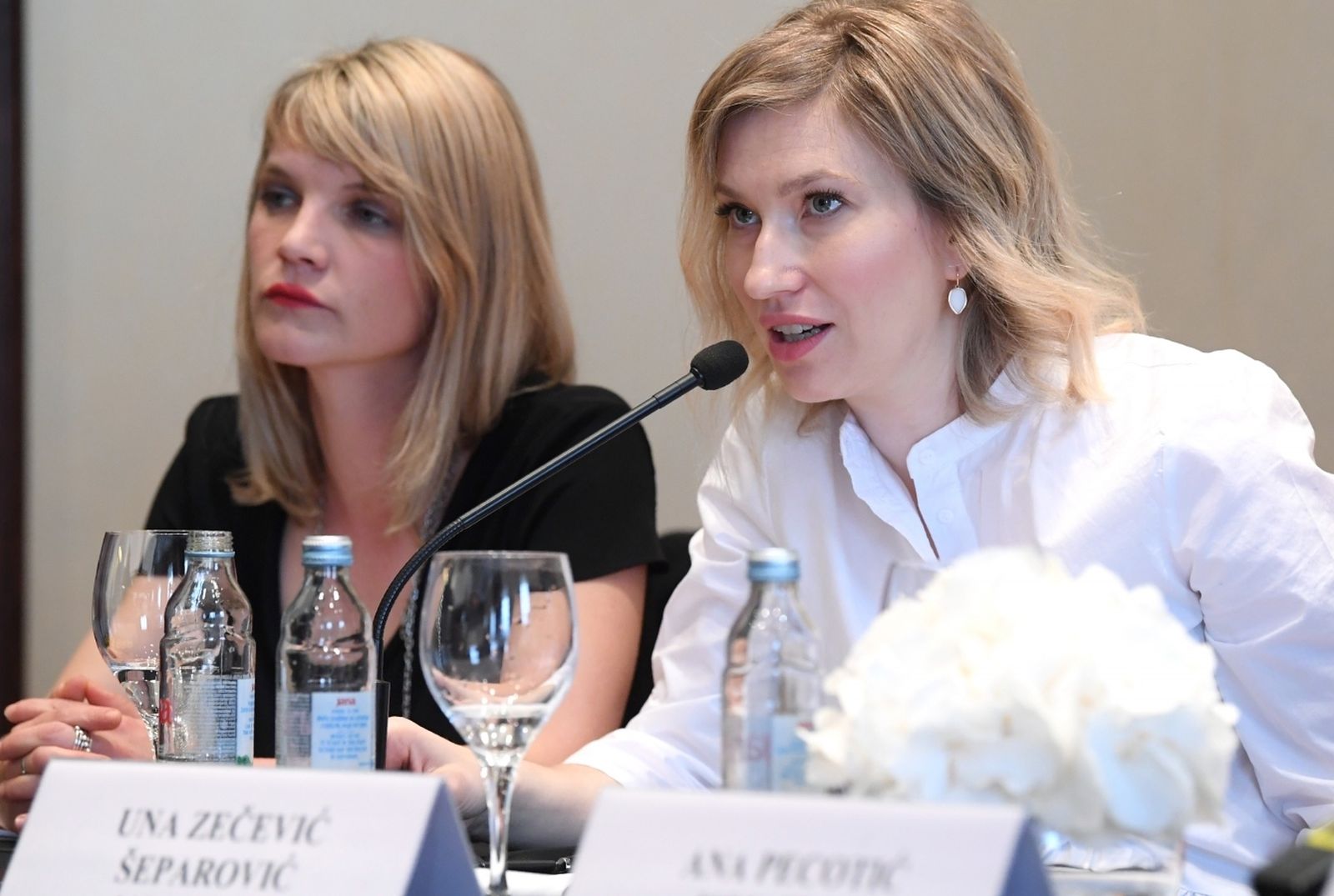 02.06.2019., Zagreb - Konferencija za medije  inicijative Spasi me, organizatorice Jelene Veljace, te predstavljanje fonda za pomoc zlostavljanim zenama. Anica Tomic, Una Zecevic Separovic
Photo: Marko Lukunic/PIXSELL