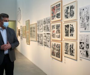 13.03.2021,Zagreb - Predsjednik Vlade RH Andrej Plenkovic posjetio je u Muzeju suvremene umjetnosti izlozbu Nastaviti ce se...Strip i vizualna kultura u Hrvatskoj nakon cega je dao izjavu za novinare. Photo: Zeljko Hladika/PIXSELL