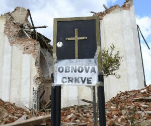 16.03.2021., Zazina - Ostaci crkve Sv. Nikole i Vida srusene u potresu 29.12.2020. koju ce obnavljati Madjarska.
Photo: Nikola Cutuk/PIXSELL