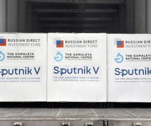 epa09051577 Boxes of Sputnik V vaccines are ready to be unloaded unloaded from a truck at a warehouse of Hungaropharma, a Hungarian pharmaceutical wholesale company, in Budapest, Hungary, after a shipment of 280 thousand doses of the Russian vaccine Sputnik V (Russian name: Gam-KOVID-Vak) arrived in Hungary 04 March 2021.  EPA/Zoltan Mathe HUNGARY OUT