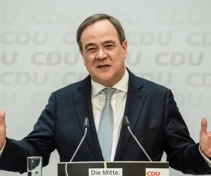 epa09076203 Christian Democratic Union (CDU) party chairman Armin Laschet speaks to media at the Konrad-Adenauer-Haus house, the CDU headquarters, in Berlin, Germany, 15 March 2021. Top candidates of the Christian Democratic Union registered losses in votes during regional state elections in regional states Baden-Wuerttemberg and Rhineland-Palatinate. In Rhineland-Palatinate, the CDU achieved their historically worst result.  EPA/CLEMENS BILAN / POOL