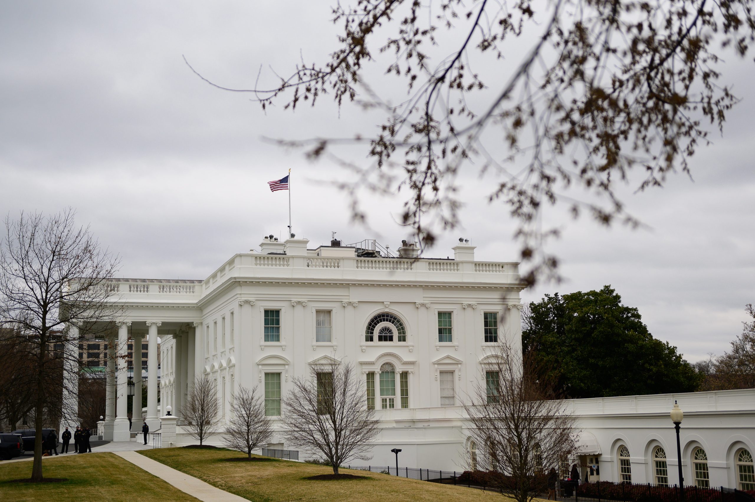 epa09078528 The White House is seen in Washington, DC, USA, 16 March 2021. Biden, traveling to Pennsylvania, is fanning out across the country along with the Vice President and their spouses to highlight Americans receiving stimulus checks and coronavirus vaccines, as well as businesses that have been able to stay afloat with government loans.  EPA/ERIN SCOTT / POOL