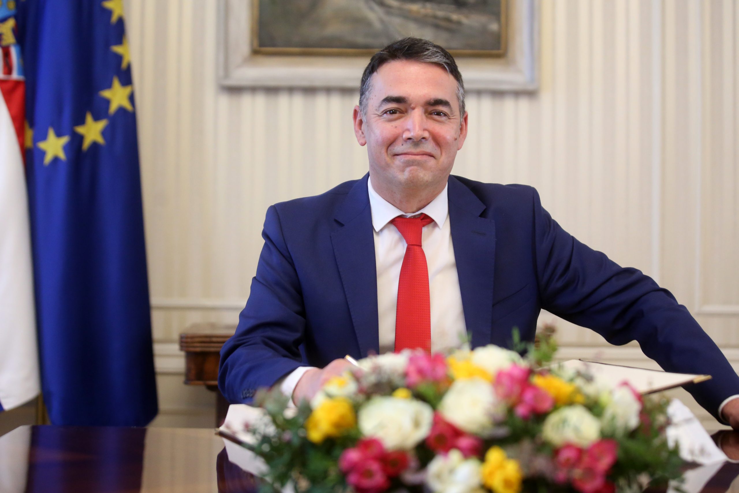 Zagreb, 01.04.2021 - Predsjednik Vlade Andrej Plenković primit će potpredsjednika Vlade Republike Sjeverne Makedonije za europska pitanja Nikolu Dimitrova. Na fotografiji Andrej Plenković, Nikola Dimitrov.
 foto HINA/ Daniel Kasap/ dk