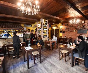 epa09120497 A view of the Locanda del Centro, Genoa, Italy, 07 April 2021. The restaurant reopened its doors, defying the government-imposed restrictions amid the ongoing coronavirus pandemic.  EPA/LUCA ZENNARO