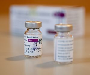epa09130021 Vials of Vaxzevira (formerly AstraZeneca) COVID-19 vaccine in Taoyuan city, Taiwan, 12 April 2021. Taiwan started administering the second batch of COVID-19 vaccine that arrive in the country on 04 April 2021 under COVAX initiative.  EPA/RITCHIE B. TONGO