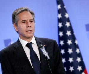 epa09134483 US Secretary of State Antony Blinken speaks during a press conference with transatlantic alliance NATO's chief at NATO's headquarters in Brussels, Belgium, 14April 2021. Foreign ministers of the US, Britain, France and Germany hold talks on Afghanistan, after the United States announced the withdrawal of all its troops from the country by September 11.  EPA/KENZO TRIBOUILLARD / POOL