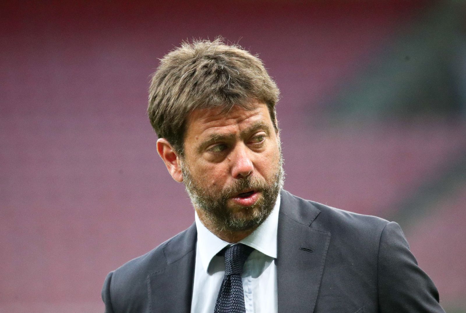 epa09144566 (FILE) - Juventus' Chairman Andrea Agnelli prior the Italian Serie A soccer match between AC Milan and Juventus Turin at the Giuseppe Meazza Stadium in Milan, Italy, 07 July 2020 (reissued 19 April 2021). In the early hours of 19 April 2021 twelve European soccer clubs, AC Milan, Arsenal FC, Atletico de Madrid, Chelsea FC, FC Barcelona, FC Internazionale Milano, Juventus FC, Liverpool FC, Manchester City, Manchester United, Real Madrid CF and Tottenham Hotspur have announced the creation of a Super League. Andrea Agnelli will be a vice-chairman of the league.  EPA/ROBERTO BREGANI *** Local Caption *** 56201764