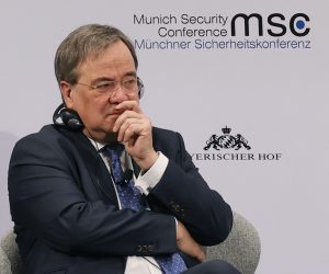 epa09146889 (FILE) - Premier of German state North Rhine-Westphalia Armin Laschet (L) and Chairwoman of German Alliance 90/The Greens party Annalena Baerbock (R) during a panel discussion at the 56th Munich Security Conference (MSC) in Munich, Germany, 16 February 2020 (reissued 20 April 2021). Annalena Baerbock will lead the Green party into the September 2021 federal elections as candidate for chancellor, while Armin Laschet is the CDU's candidate for chancellor.  EPA/RONALD WITTEK *** Local Caption *** 56390017