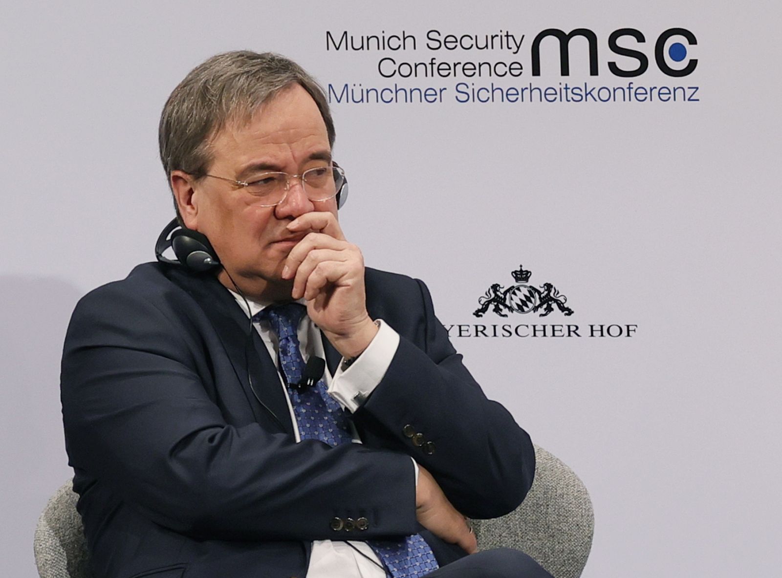 epa09146889 (FILE) - Premier of German state North Rhine-Westphalia Armin Laschet (L) and Chairwoman of German Alliance 90/The Greens party Annalena Baerbock (R) during a panel discussion at the 56th Munich Security Conference (MSC) in Munich, Germany, 16 February 2020 (reissued 20 April 2021). Annalena Baerbock will lead the Green party into the September 2021 federal elections as candidate for chancellor, while Armin Laschet is the CDU's candidate for chancellor.  EPA/RONALD WITTEK *** Local Caption *** 56390017