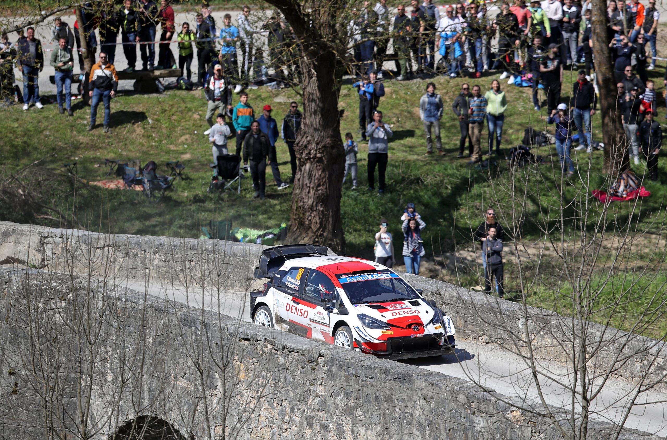 Novigrad na Dobri, 24.04.2021 - Drugi dan WRC Croatia Rally utrke, etapa SS12, Vinski Vrh - Duga Resa. Na slici japnski vozac Takamoto KATSUTA
i suvozac Daniel BARRITT u automobilu Toyota Yaris WRC.
foto HINA/ Damir SENCAR/ ds