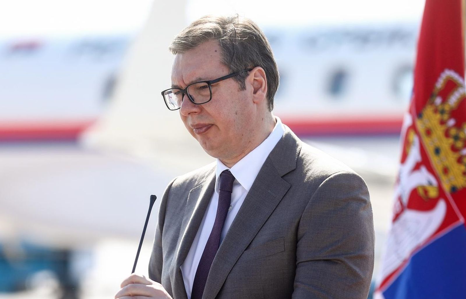02.03.2021.,Sarajevo, Bosna i Hercegovina - Srbijanski predsjednik Aleksandar Vucic stigao je u Sarajevo kako bi osobno predao pet tisuca doza cjepiva protiv koronavirusa namijenenog stanovnistvu Federacije BiH. Aleksandar Vucic
Photo: Armin Durgut/PIXSELL