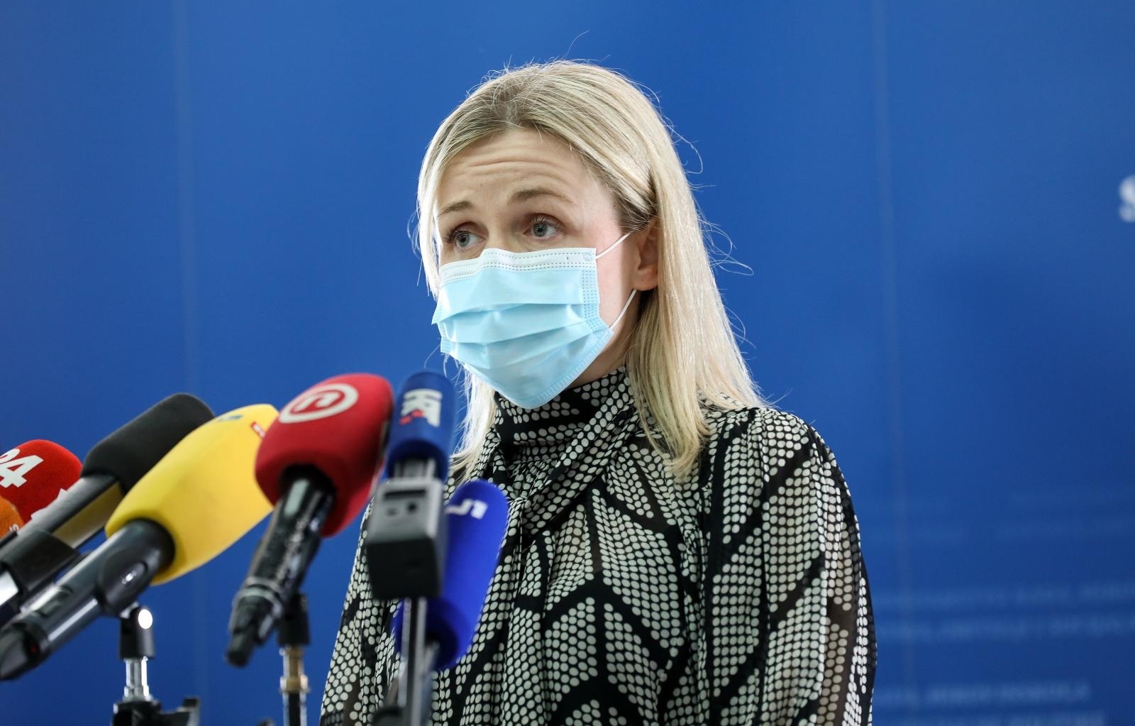 03.04.2021., Zagreb - Ministar rada, mirovinskog sustava, obitelji i socijalne politike Josip Aladrovic i ravnateljica Uprave za obitelj i socijalnu politiku Marija Barilic dali su izjavu vezano uz rezultate upravnog nadzora Centra za socijalnu skrb u Novoj Gradiski. Photo: Emica Elvedji/PIXSELL