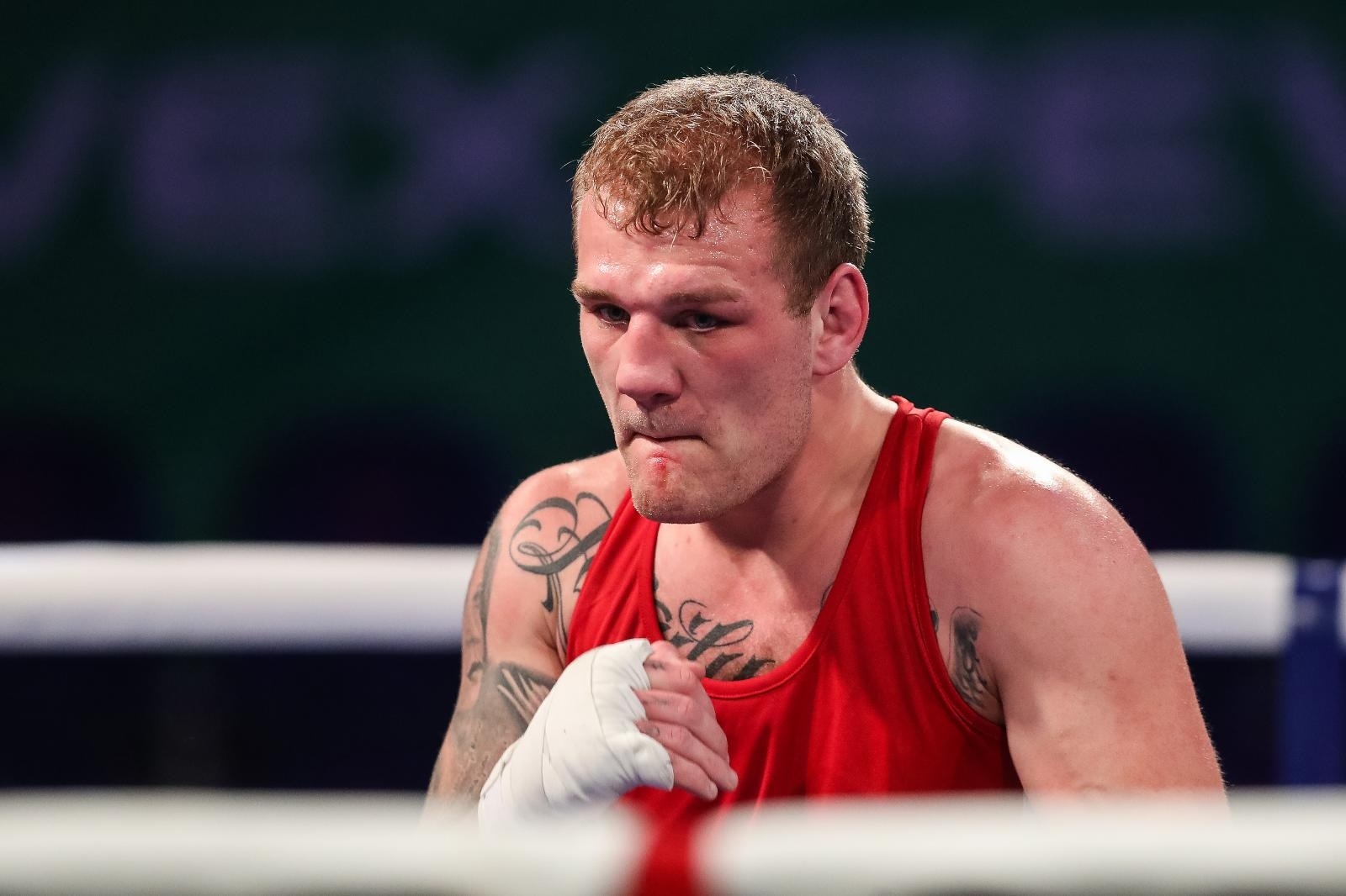14.03.2021., Boksacki centar, velesajam Zagreb - 31. prvenstvo Hrvatske u boksu za seniore i senirke. Finalna borba, muskarci do 81 kg, Luka Plantic i Matej Uremovic.
Photo: Luka Stanzl/PIXSELL