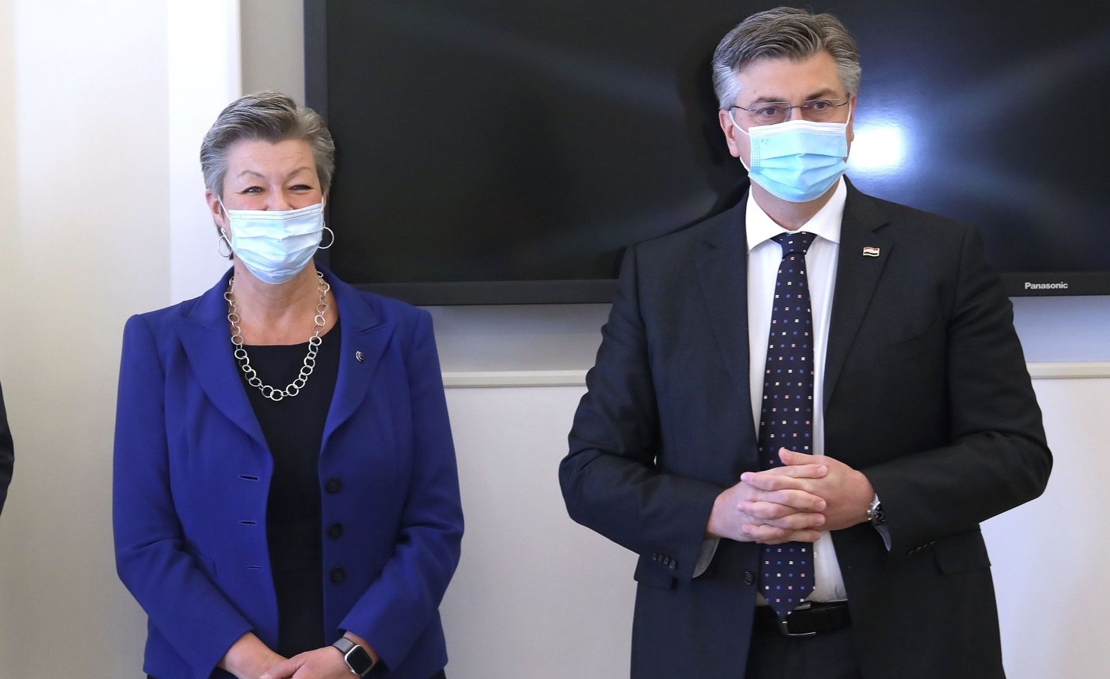 23.04.2021., Zagreb - Predsjednik hrvatske Vlade Andrej Plenkovic primio je u Banskim dvorima povjerenicu Europske komisije za unutarnje poslove Ylvu Johansson.
Photo: Patrik Macek/PIXSELL