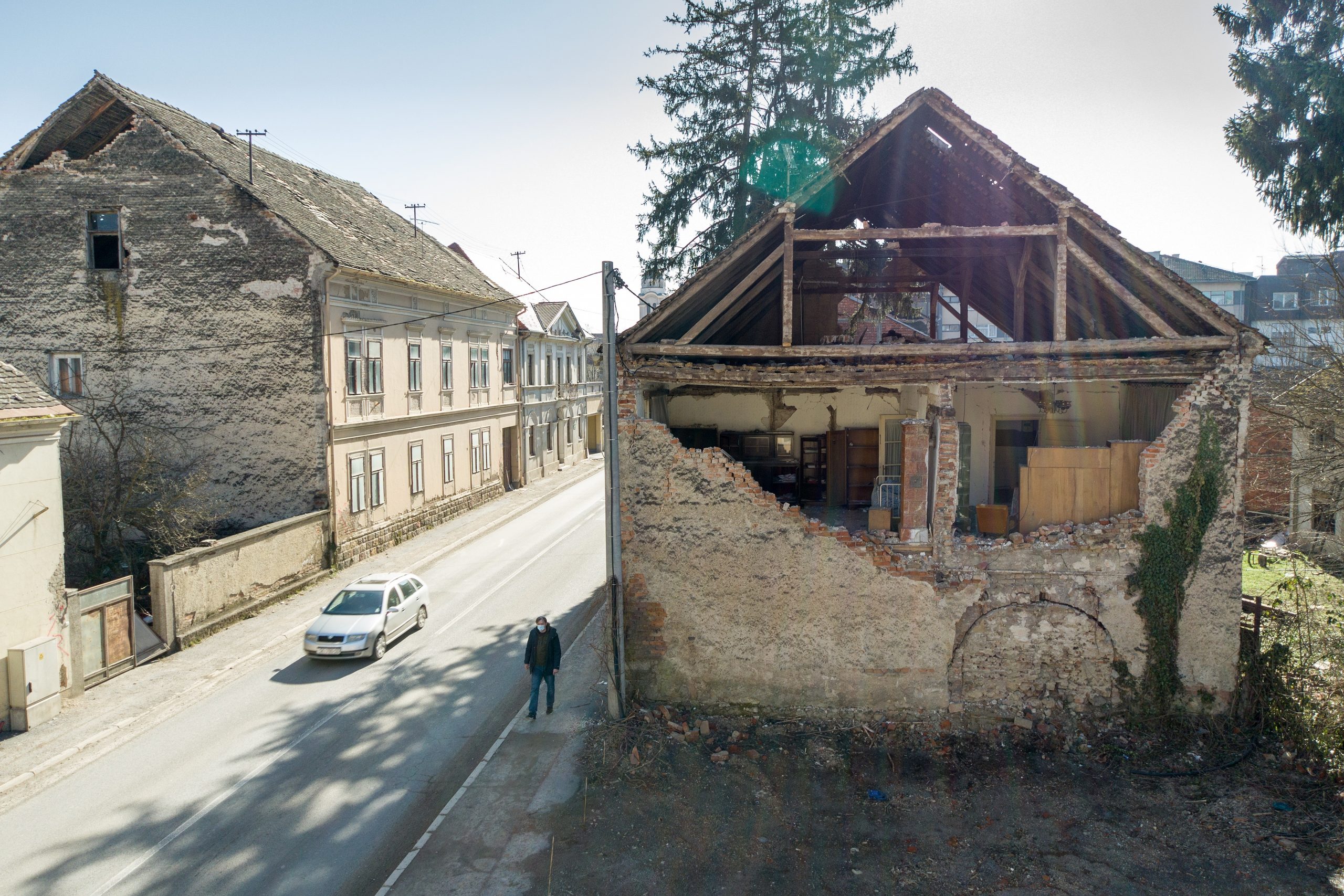 23.02.2021., Glina - Fotografija snimljena iz zraka prikazuje Glinu i ostecenja koja su nastala u potresu koji je pogodio Sisacko-moslavacku zupaniju 29.12.2020. godine. Photo: Igor Kralj/PIXSELL