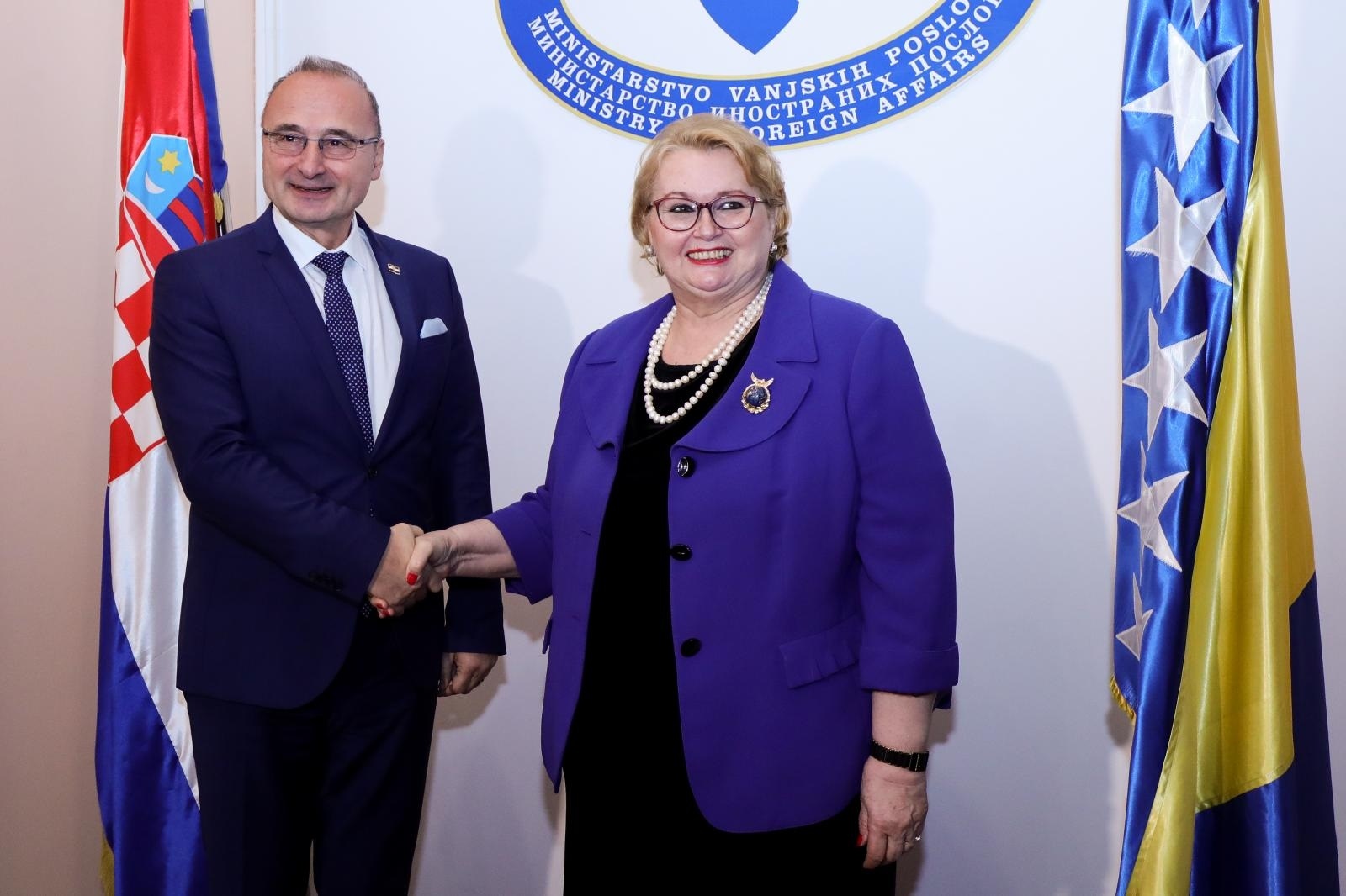 28.12.2019., Sarajevo, Bosna i Hercegovina - Zamjenica predsjedavajuceg Vijeca ministara i ministrica vanskih poslova BiH Bisera Turkovic sastala se s  hrvatskim ministrom vanjskih i europskih poslova  Gordanom Grlicem Radmanom. 
Photo: Armin Durgut/PIXSELL