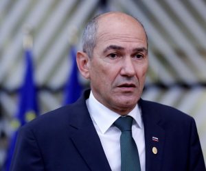 FILE PHOTO: EU leaders summit in Brussels FILE PHOTO: Slovenian Prime Minister Janez Jansa arrives on the second day of a European Union leaders summit in Brussels, Belgium October 2, 2020. Olivier Hoslet/Pool via REUTERS/File Photo POOL