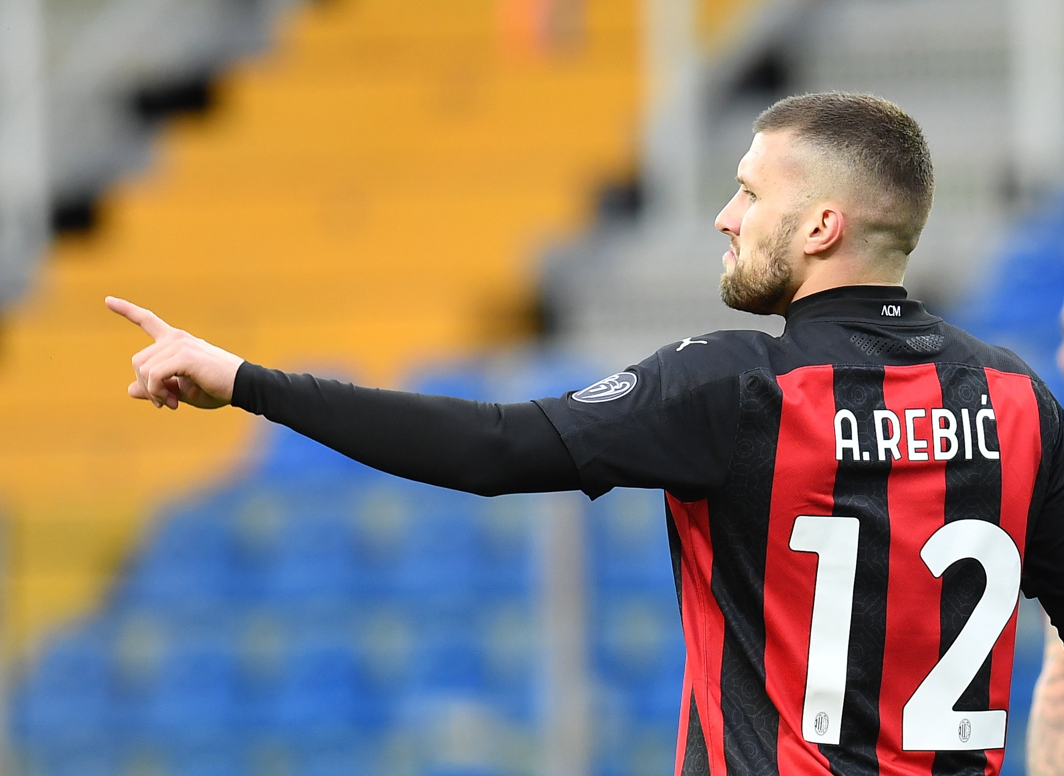 Serie A - Parma v AC Milan Soccer Football - Serie A - Parma v AC Milan - Stadio Ennio Tardini, Parma, Italy - April 10, 2021 AC Milan's Ante Rebic celebrates scoring their first goal REUTERS/Jennifer Lorenzini JENNIFER LORENZINI