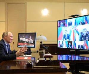 Russia's President Putin takes part in a video conference call with members of the Security Council outside Moscow Russia's President Vladimir Putin takes part in a video conference call with members of the Security Council at the Novo-Ogaryovo state residence outside Moscow, Russia April 16, 2021. Sputnik/Alexei Druzhinin/Kremlin via REUTERS ATTENTION EDITORS - THIS IMAGE WAS PROVIDED BY A THIRD PARTY. SPUTNIK