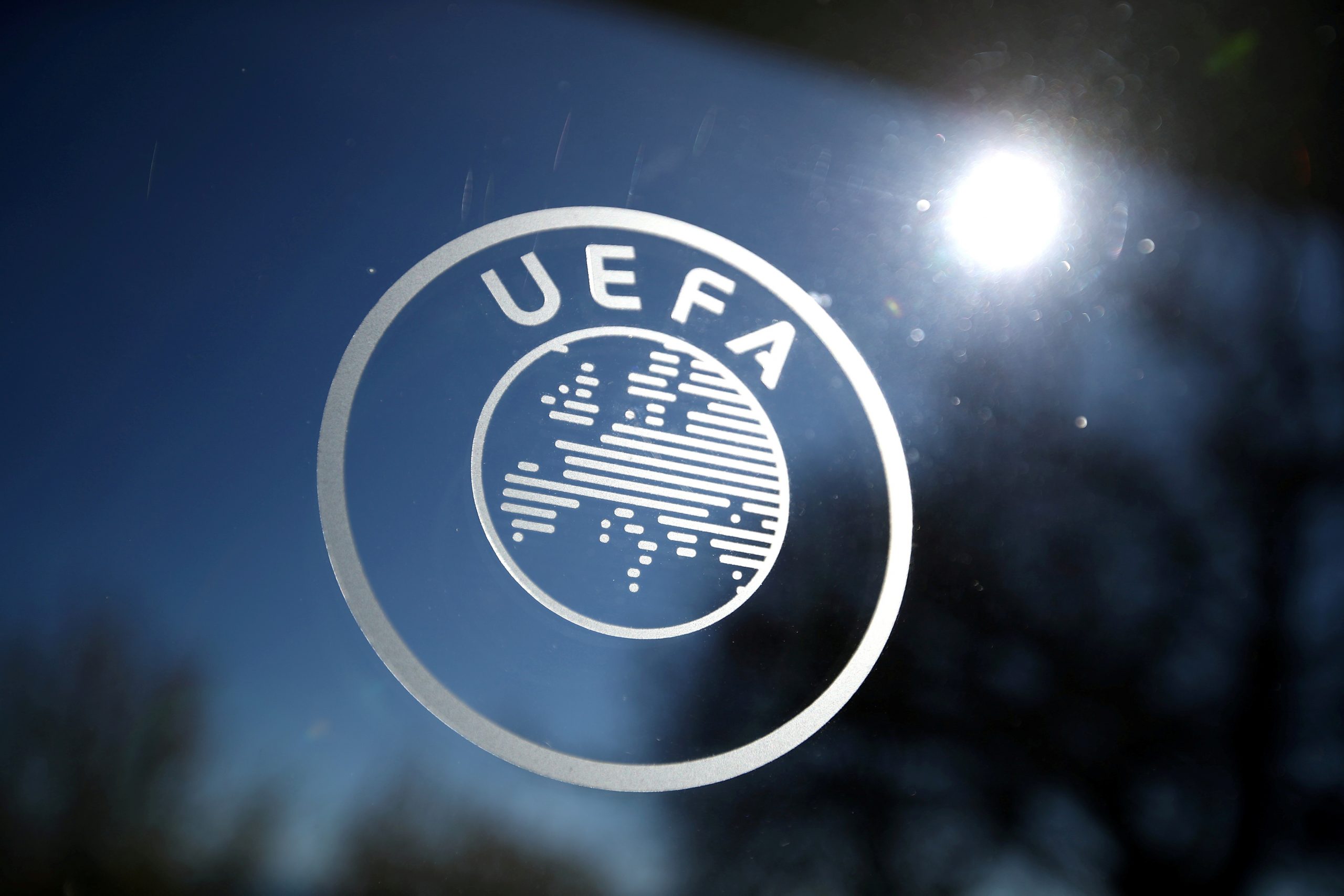 FILE PHOTO: Europa League - Round of 16 draw FILE PHOTO: Soccer Football - Europa League - Round of 16 draw - Nyon, Switzerland - February 28, 2020   General view of the UEFA logo at UEFA Headquarters before the draw   REUTERS/Denis Balibouse/File Photo DENIS BALIBOUSE