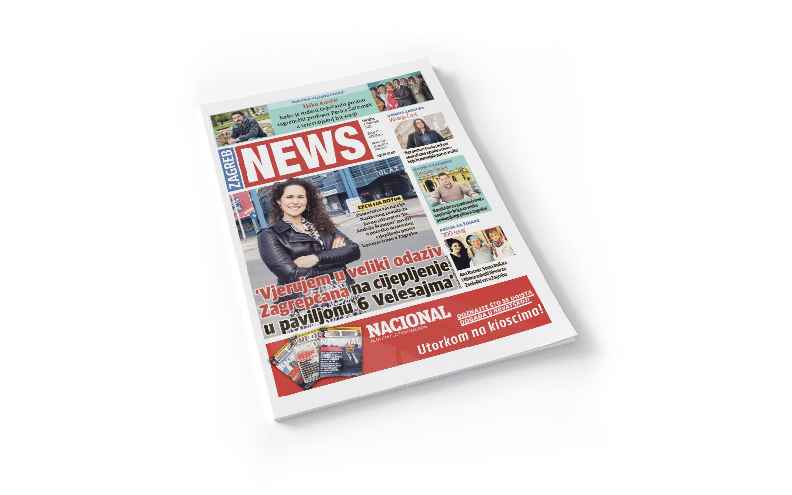 Magazine cover cut out on white Mockup
