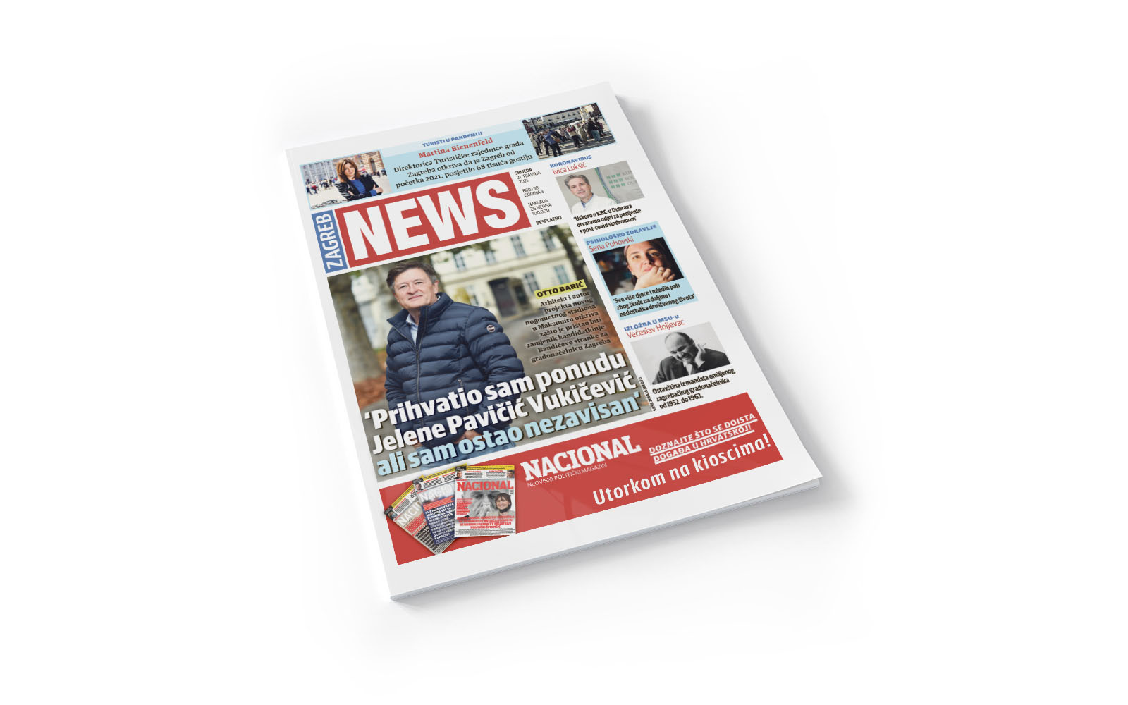 Magazine cover cut out on white Mockup