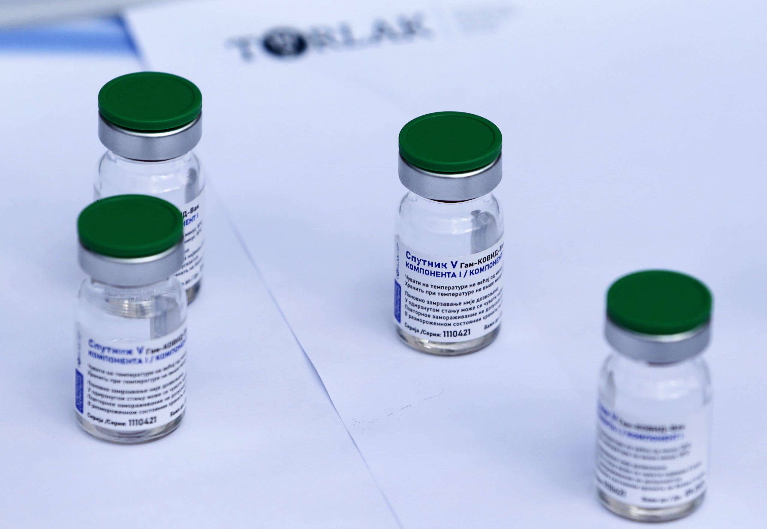 epa09136702 Vials of Sputnik V vaccine against Covid-19 are seen on display at the Institute of Virology, Vaccines and Sera "Torlak" in Belgrade, Serbia, 15 April 2021. Serbia has become the first country in Southern Europe to produce the Sputnik V at the "Torlak" Institute, a vaccine registered in 60 countries for use against Covid-19.  EPA/ANDREJ CUKIC