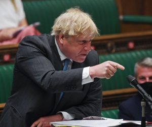 epa09165589 A handout photograph released by the UK Parliament shows British Prime Minister Boris Johnson during the Prime Minister's Questions (PMQs) in the House of Commons in London, Britain, 28 April 2021.  EPA/JESSICA TAYLOR/UK PARLIAMENT HANDOUT MANDATORY CREDIT: UK PARLIAMENT/JESSICA TAYLOR HANDOUT EDITORIAL USE ONLY/NO SALES