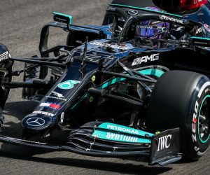 epa09169699 British driver Lewis Hamilton of Mercedes F1 team in action during the first practice session of the Formula One Grand Prix of Portugal at Autodromo Internacional do Algarve, near Portimao, Portugal, 29 April 2021. The Formula One Grand Prix of Portugal will take place on 02 May 2021.  EPA/JOSE SENA GOULAO