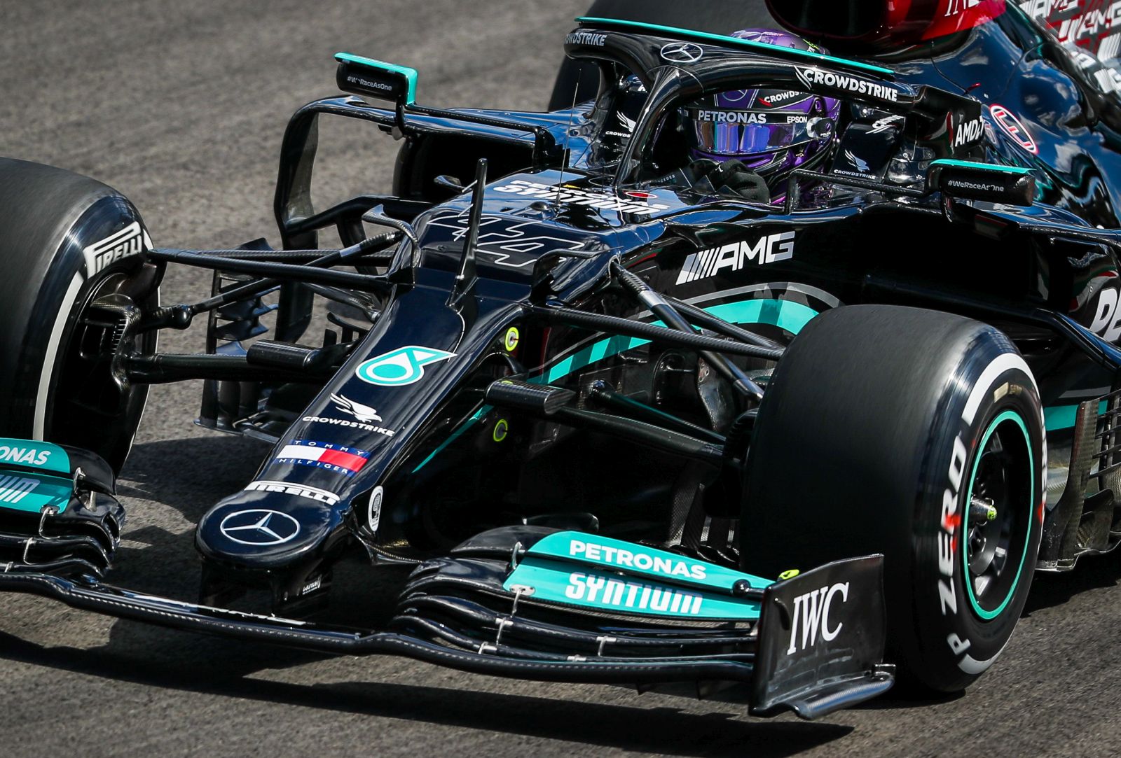 epa09169699 British driver Lewis Hamilton of Mercedes F1 team in action during the first practice session of the Formula One Grand Prix of Portugal at Autodromo Internacional do Algarve, near Portimao, Portugal, 29 April 2021. The Formula One Grand Prix of Portugal will take place on 02 May 2021.  EPA/JOSE SENA GOULAO