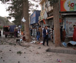epa09170004 Afghan security officials inspect the scene of roadside mine explosion in Herat, Afghanistan, 30 April 2021. At least four civilians were wounded in roadside mine explosions in Afghanistan's western city of Herat.  EPA/JALIL REZAYEE