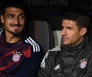 epa09211339 (FILE) - Bayern's Mats Hummels (L) and Thomas Mueller prior to their UEFA Champions League group B match between FC Bayern Munich and RSC Anderlecht in Munich, Germany, 12 September 2017  (re-issued 19 May 2021). The coach of the German national team Joachim Loew announced 19 May 2021 that Mueller and Hummels, who were both dropped from the national team in 2019, are back in the squad for the EURO 2020 starting on 11 June.  EPA/CHRISTIAN BRUNA