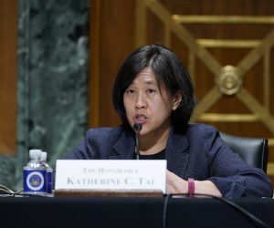 epa09230627 (FILE) - United States Trade Representative Katherine C. Tai testifies before the Senate Finance Committee on Capitol Hill in Washington, DC, USA, 12 May 2021, during a hearing to examine President Joe Biden's 2021 trade policy agenda (reissued 27 May 2021). China's Vice-Premier Liu He and US Trade Representative (USTR) Katherine Tai held their first telephone call on 27 May 2021, the first talks between top trade negotiators of the two countries since US President Joe Biden took office at the White House.  EPA/Susan Walsh / POOL