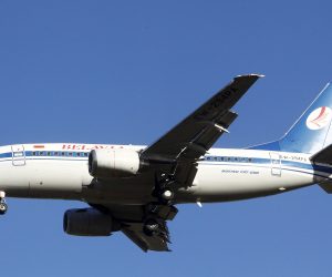 epa09225898 (FILE) belarusian Airlines Belavia Boeing 737 - 505 is landing at Riga International Airport, Latvia, 23 March 2018 (reissued 24 May 2021). During a special EU Summit on 24 May, European Union leaders decided to ban Belarusian airlines from flying in EU airspace and prevent them access EU airports. The EU Council decided on several sanctions against Belarus after Belarus' opposition journalist Roman Protasevich was detained by Belarusian Police on 23 May on a Ryanair flight from Athens to Vilnius, that was forced to land in Minsk.  EPA/TOMS KALNINS *** Local Caption *** 54219592