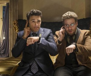 UK. James Franco and Seth Rogen in the ©Columbia Pictures new film: The Interview (2014)
Plot: Dave Skylark and his producer Aaron Rapoport run the popular celebrity tabloid TV show "Skylark Tonight." When they discover that North Korean dictator Kim Jong-un is a fan of the show, they land an interview with him in an attempt to legitimize themselves as journalists. As Dave and Aaron prepare to travel to Pyongyang, their plans change when the CIA recruits them, perhaps the two least-qualified men imaginable, to assassinate Kim Jong-un. 
Ref: LMK106-50085-141114
Supplied by LMKMEDIA. 
Editorial Only. Landmark Media is not the copyright owner of these Film or TV stills but provides a service only for recognised Media outlets. pictures@lmkmedia.com