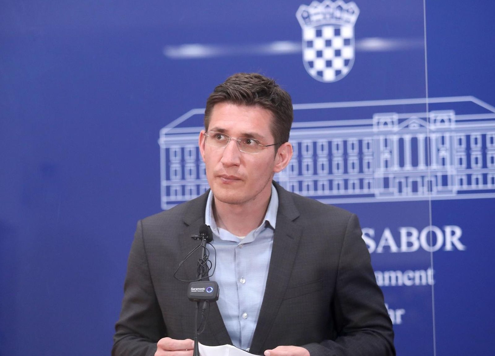 06.05.2021., Zagreb - Zvonimir Troskot na konferenciji za medije Kluba zastupnika Mosta odrzanoj u Saboru govorio je o aktualnim temama u zavrsnici kampanje. Photo: Patrik Macek/PIXSELL