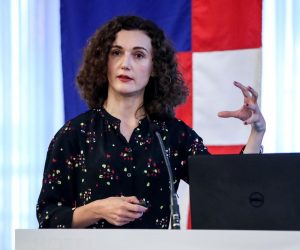 07.06.2019., Zagreb - Medjunarodni seminar o socijalnom dijalogu Trziste rada i mladi kao promicatelji drustvene kohezije. Predavanje: Mladi na trzistu rada u RH, recesija, EU i aktivne mjere zaposljavanja - Iva Tomic, znanstvena suradnica na Ekonomskom institutu Zagreb.
Photo: Igor Kralj/PIXSELL