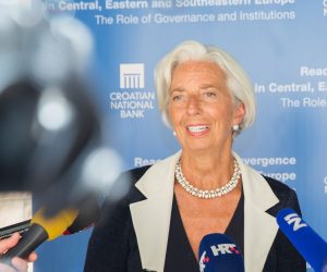 11.07.2017., Dubrovnik - U hotelu Hilton odrzava se konferencija Ubrzavanje realne konvergencije u srednjoj, istocnoj i jugoistocnoj Europi - uloga upravljanja i institucija koju organiziraju Hrvatska narodna banka i Medjunarodni monetarni fond. Predsjednica MMF-a Christine Lagarde i guverner HNB-a Boris Vujcic dali su izjave za medije. Photo: Grgo Jelavic/PIXSELL