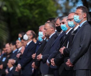 15.05.2021., Zagreb - Polaganjem vijenaca i paljenjem svijeca obiljezena je 75. obljetnica Bleiburske tragedije i kriznog puta u svibnju 1945. Gordan Jandrokovic, Gordan Grlic Radman. 
Photo: Luka Stanzl/PIXSELL