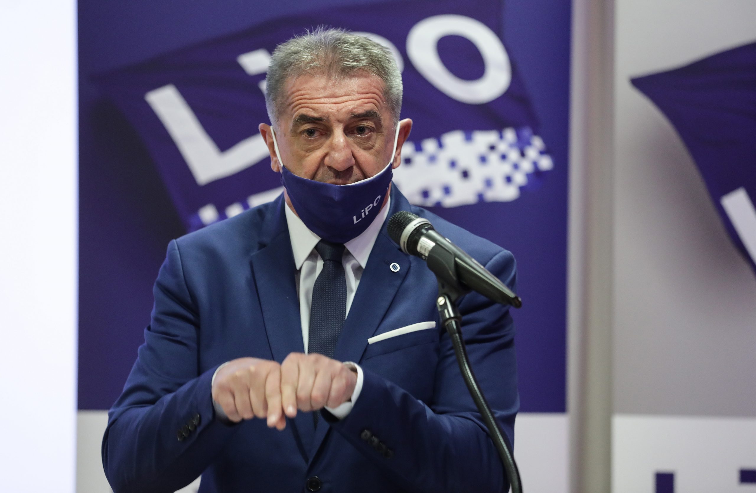 23.03.2021.,Zagreb,u zagrebackom hotelu Antunovic, predsjednik stranke LiPO dr. Darko Milinovic i zamjenik stranke Ante Dabo  odrzali tiskovnu konferenciju s temom Imamo vrlo vazna pitanja za Predsjednika vlade Andreja Plenkovica.
Photo: Robert Anic/PIXSELL